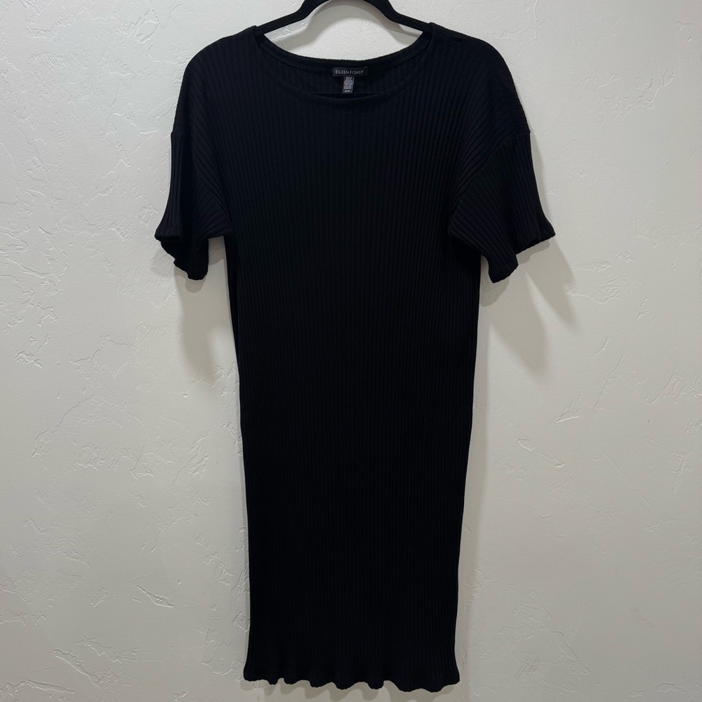 Eileen Fisher Ribbed Short Sleeve Tencel Stretch Bodycon Dress Women's Medium - Picture 2 of 12